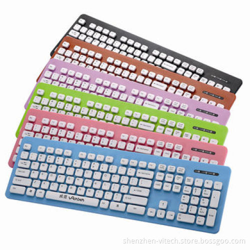 2.4 G wireless washable keyboard, pink, blue, purple, 10m work distance